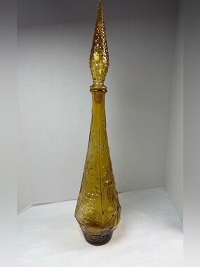 Vintage MCM Embossed Empoli Glass Genie Decanter w/ Stopper
